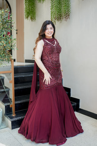 Sivi Corset Fish Cut Lehenga