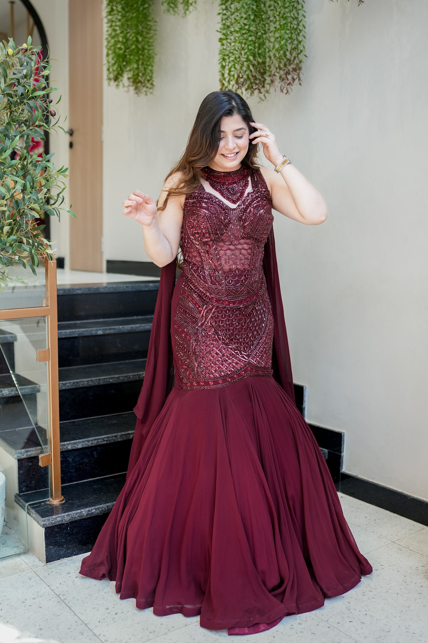 Sivi Corset Fish Cut Lehenga