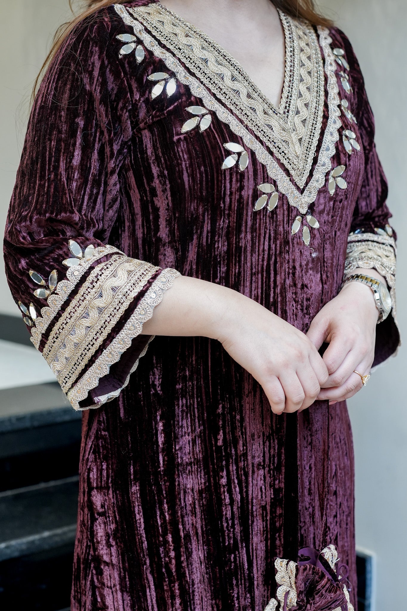 Navisha Embroidered Velvet Dress with Potli