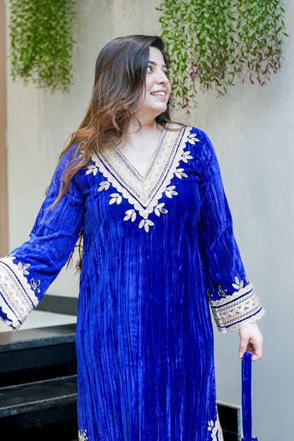 Navisha Embroidered Velvet Dress with Potli