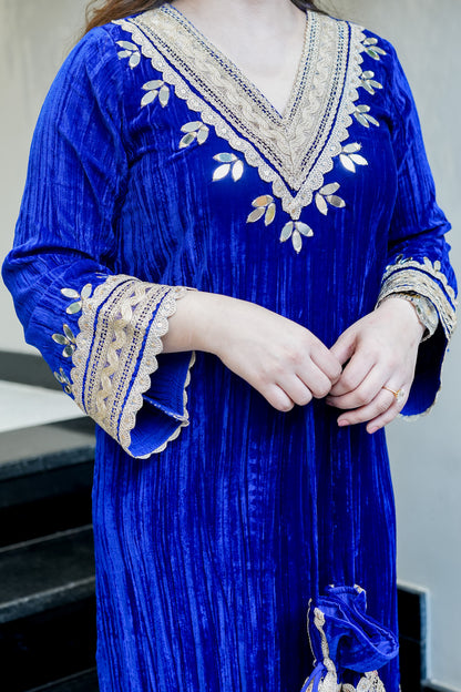 Navisha Embroidered Velvet Dress with Potli