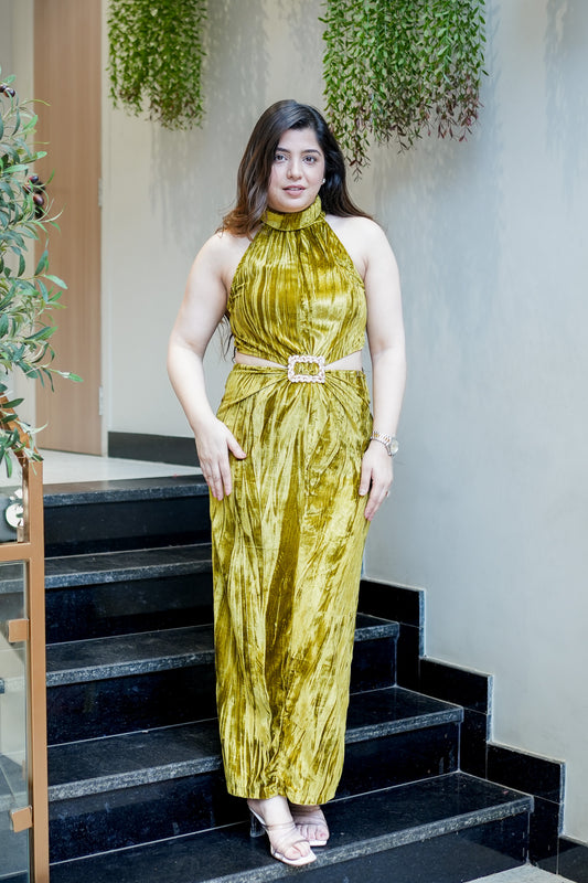 Evie Halter Neck Velvet Dress