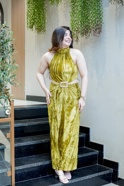 Evie Halter Neck Velvet Dress