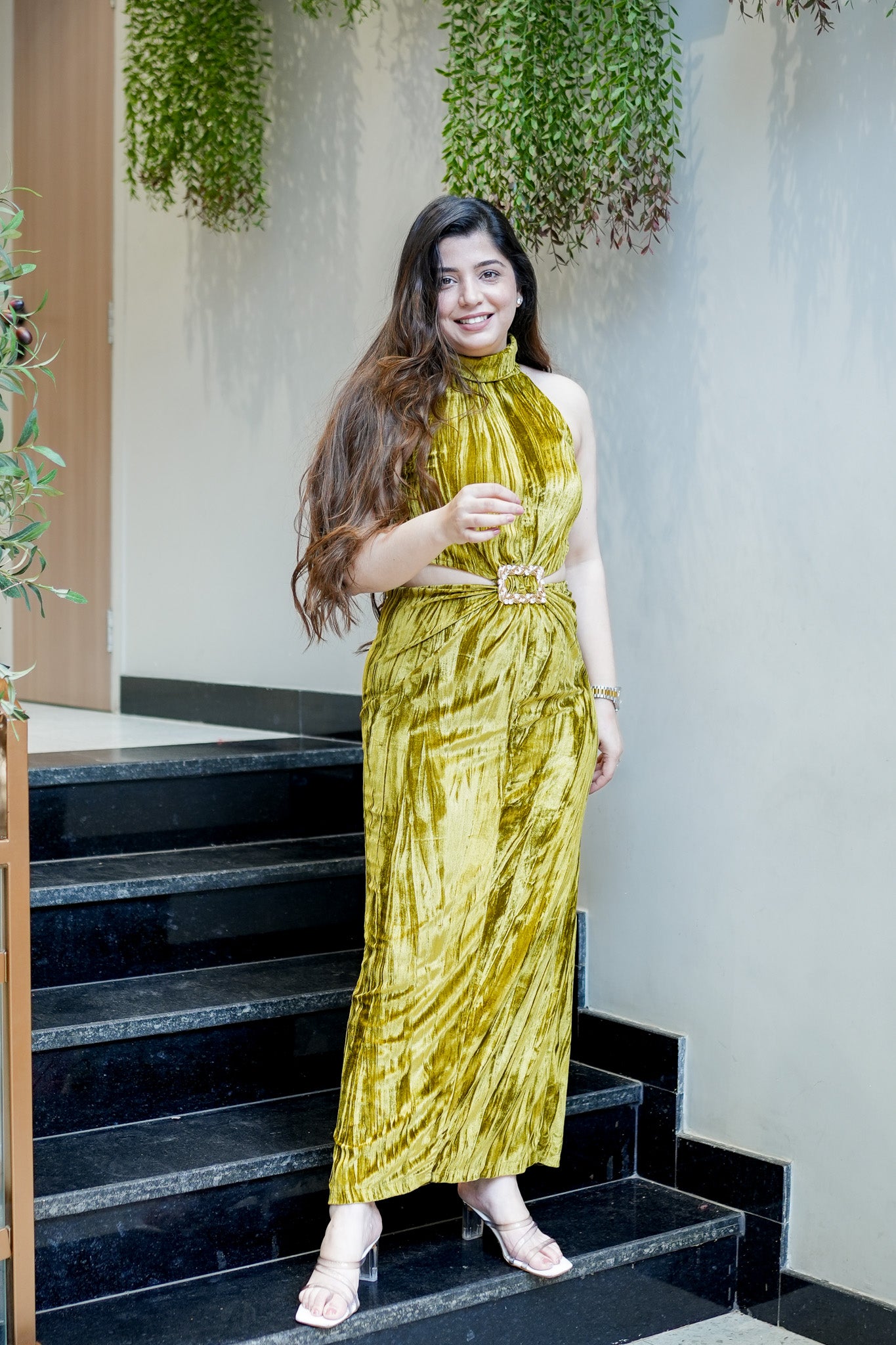 Evie Halter Neck Velvet Dress