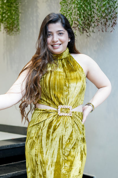 Evie Halter Neck Velvet Dress