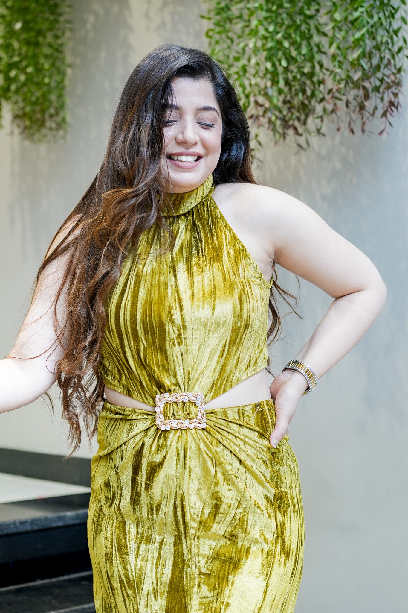 Evie Halter Neck Velvet Dress