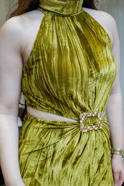 Evie Halter Neck Velvet Dress