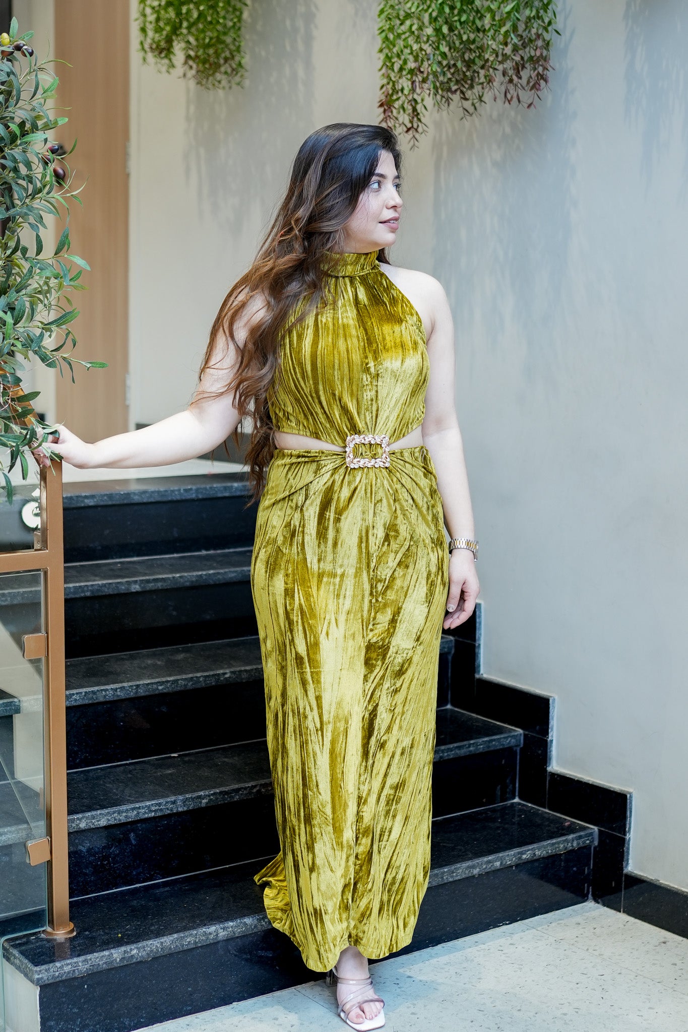 Evie Halter Neck Velvet Dress