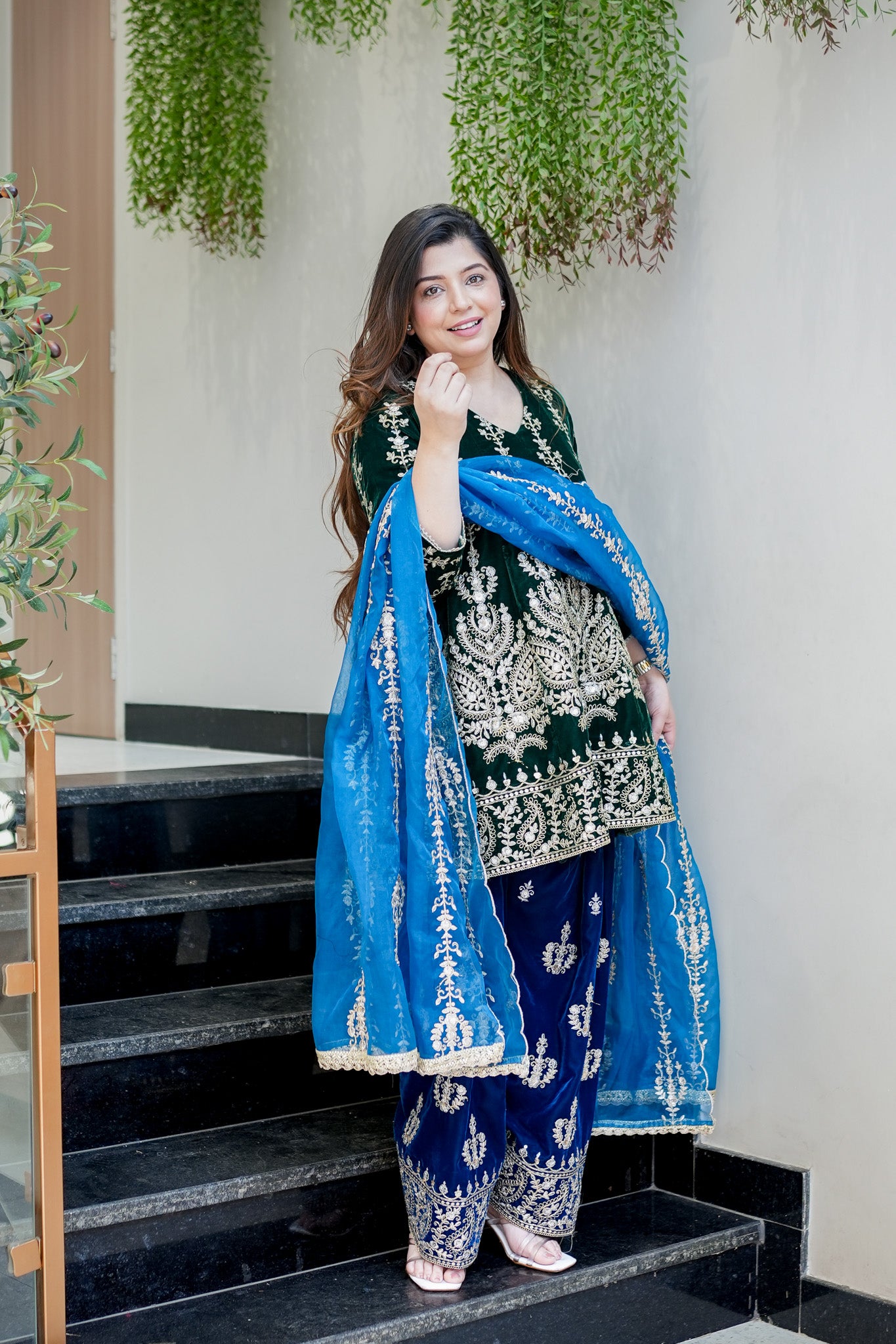 Eknoor Embroidered Velvet Short Anarkali Set