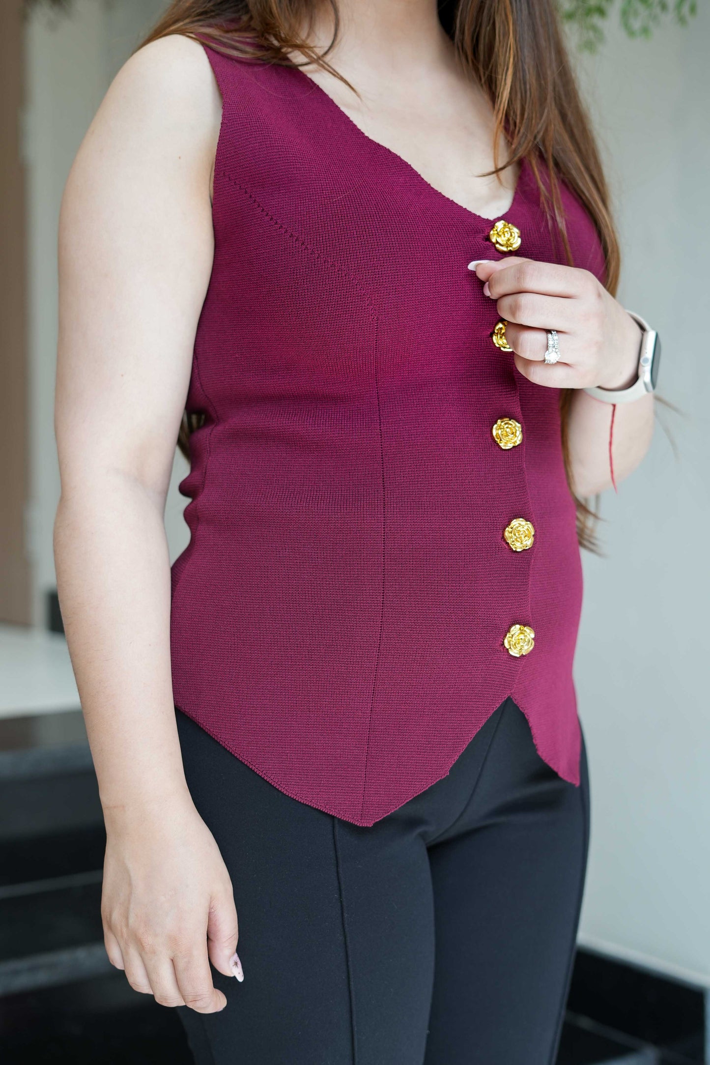Zaylee Button Embellished Vest Top