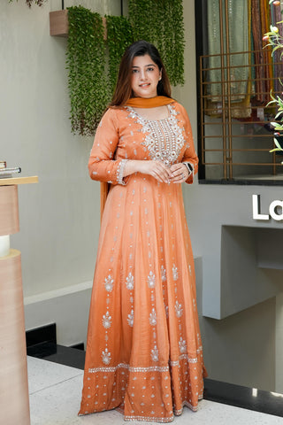 Afsana Orange Embroidered Anarkali