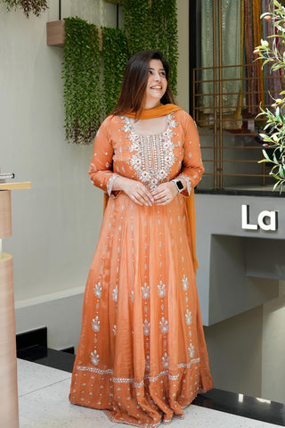 Afsana Orange Embroidered Anarkali