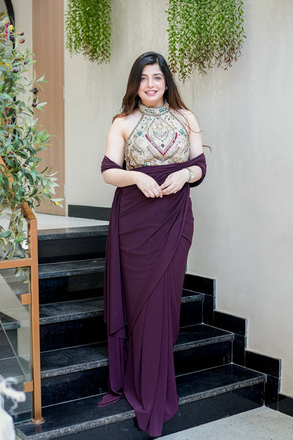 Tisha Hand Embroidered Drape Saree