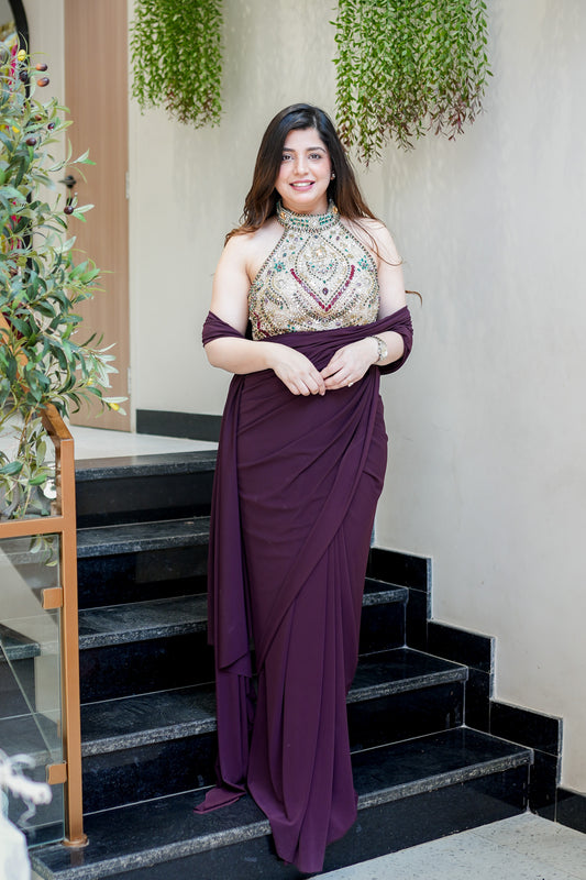 Tisha Hand Embroidered Drape Saree