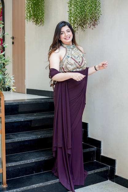 Tisha Hand Embroidered Drape Saree