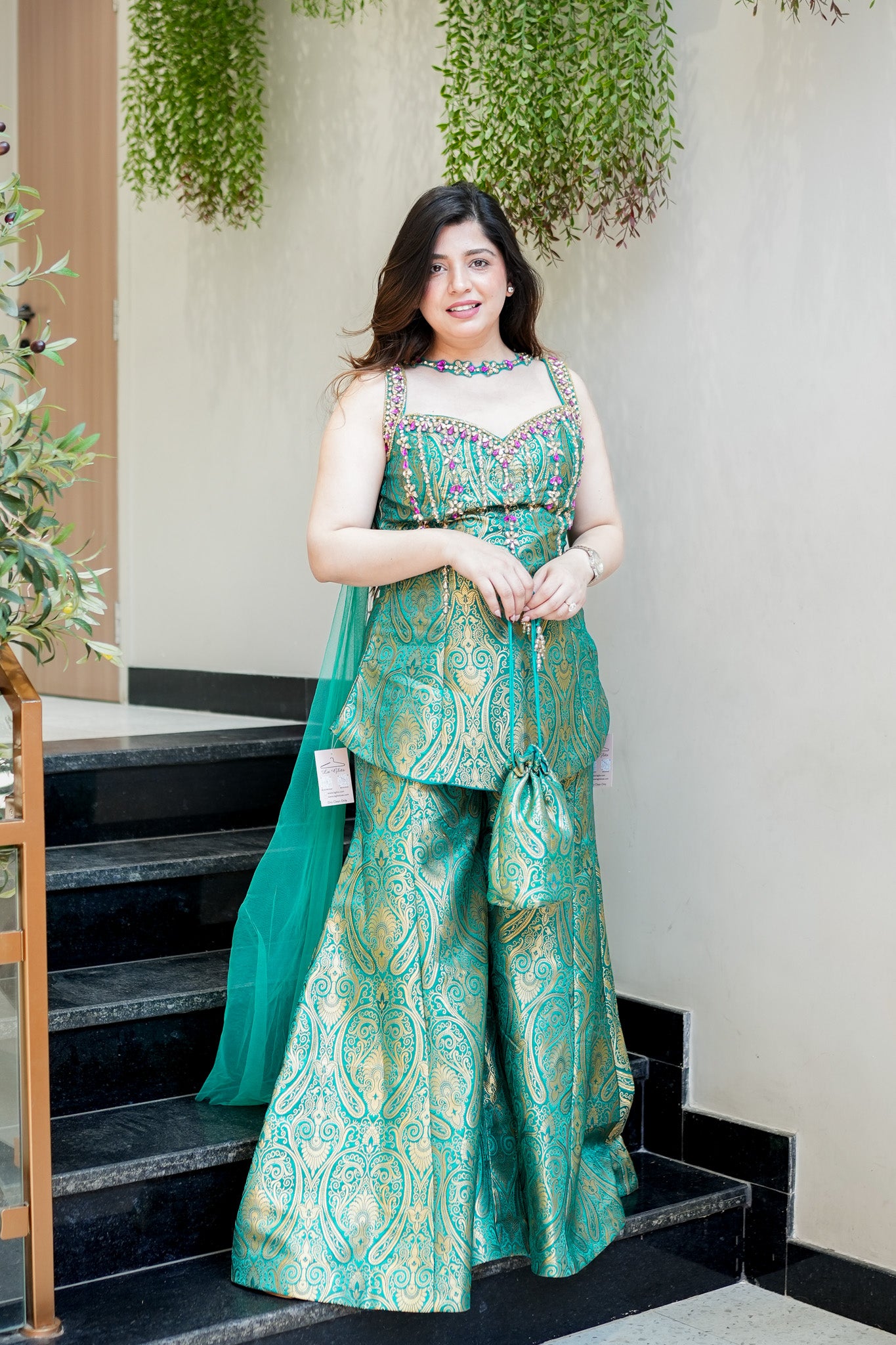 Dhruvi Embroidered Banarasi Sharara Set