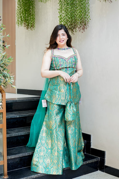 Dhruvi Embroidered Banarasi Sharara Set