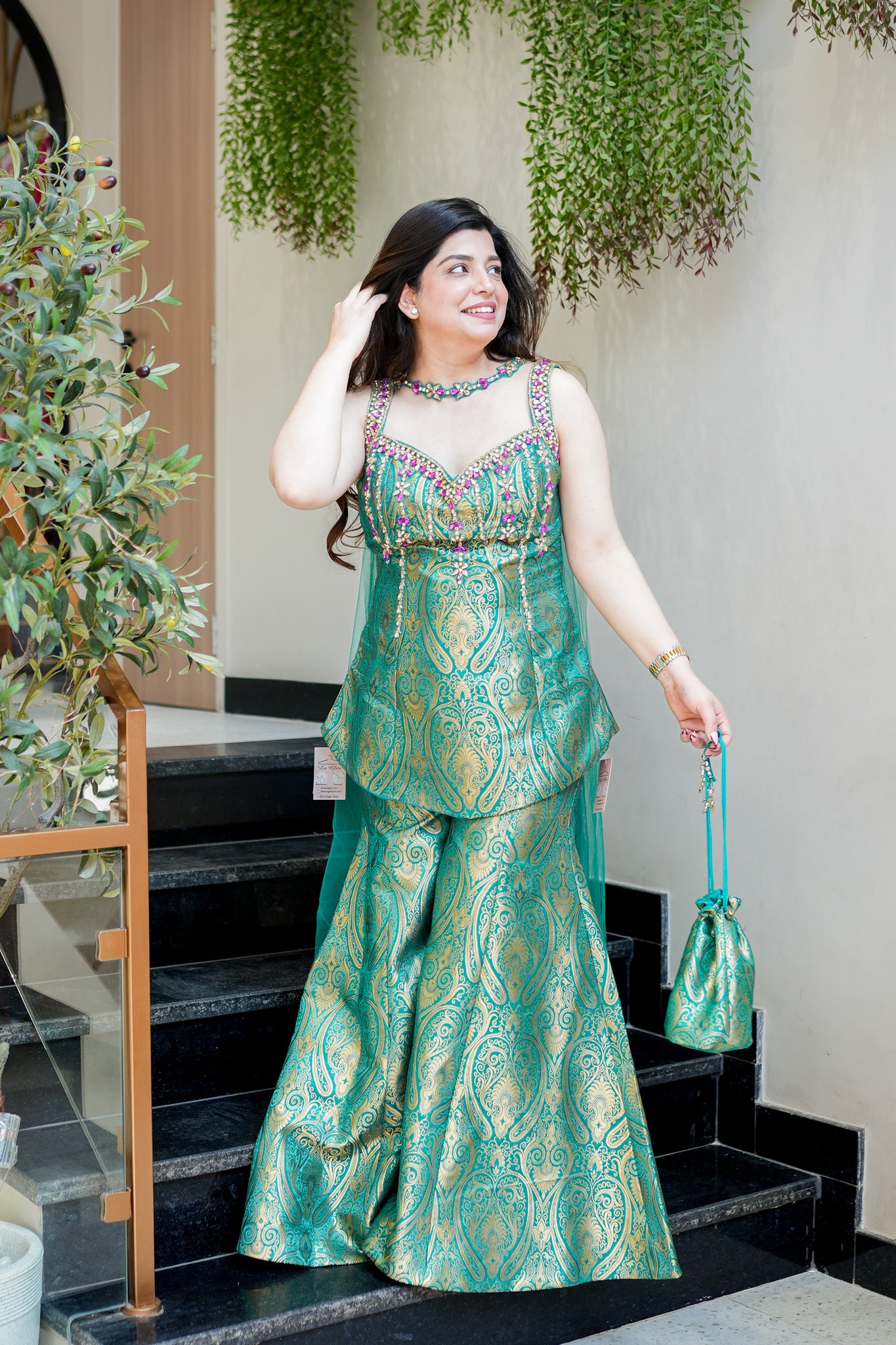 Dhruvi Embroidered Banarasi Sharara Set