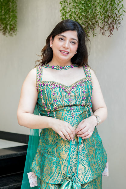 Dhruvi Embroidered Banarasi Sharara Set