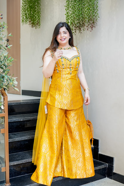 Dhruvi Embroidered Banarasi Sharara Set