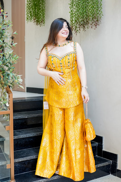 Dhruvi Embroidered Banarasi Sharara Set