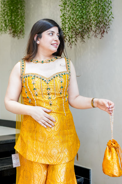 Dhruvi Embroidered Banarasi Sharara Set