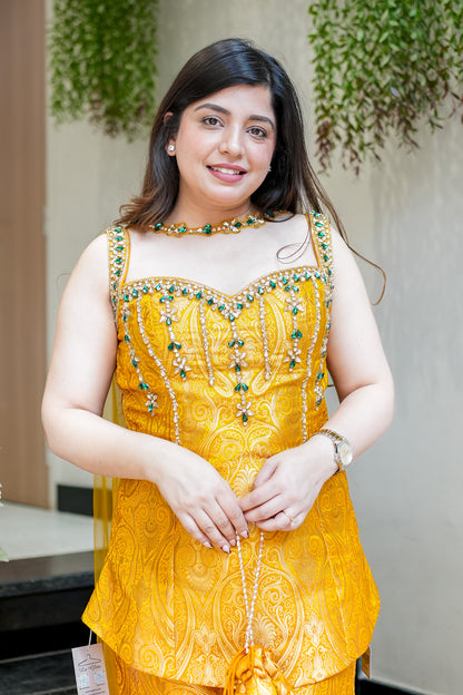 Dhruvi Embroidered Banarasi Sharara Set