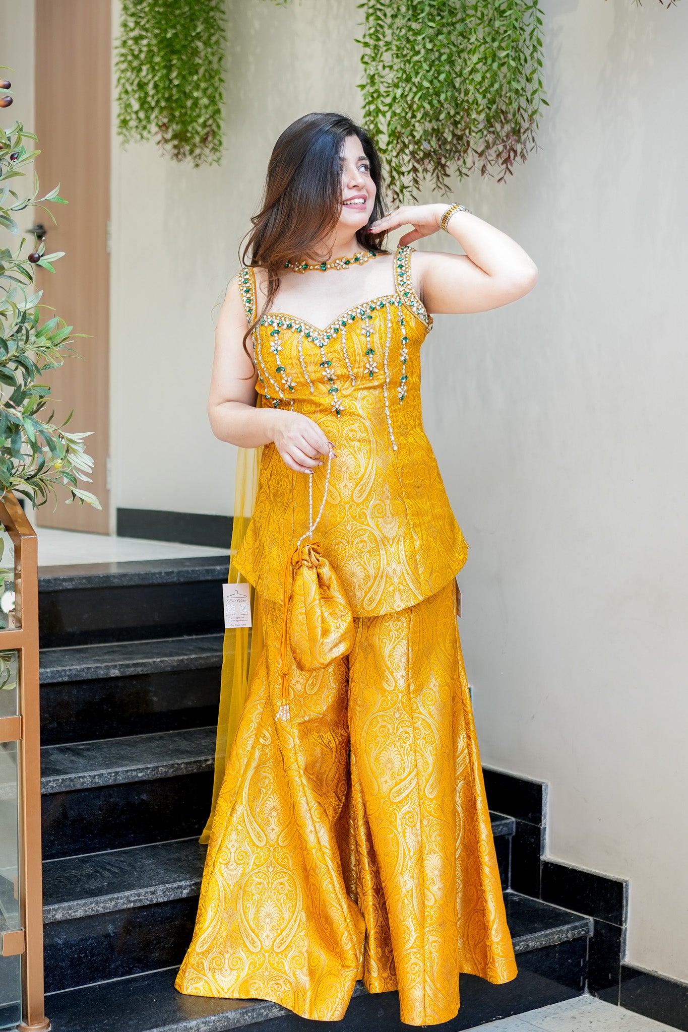 Dhruvi Embroidered Banarasi Sharara Set