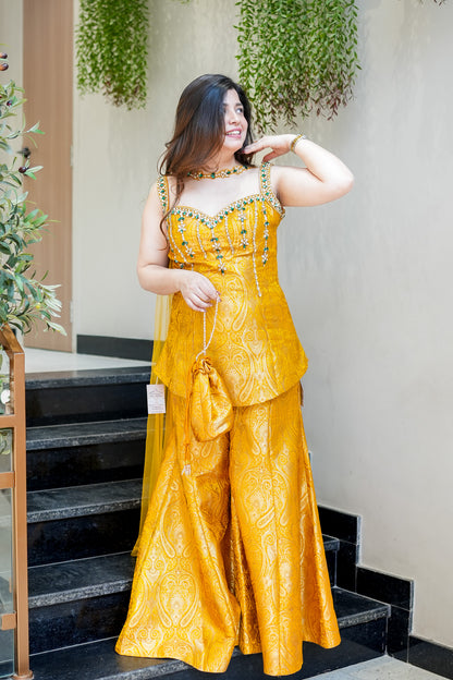 Dhruvi Embroidered Banarasi Sharara Set