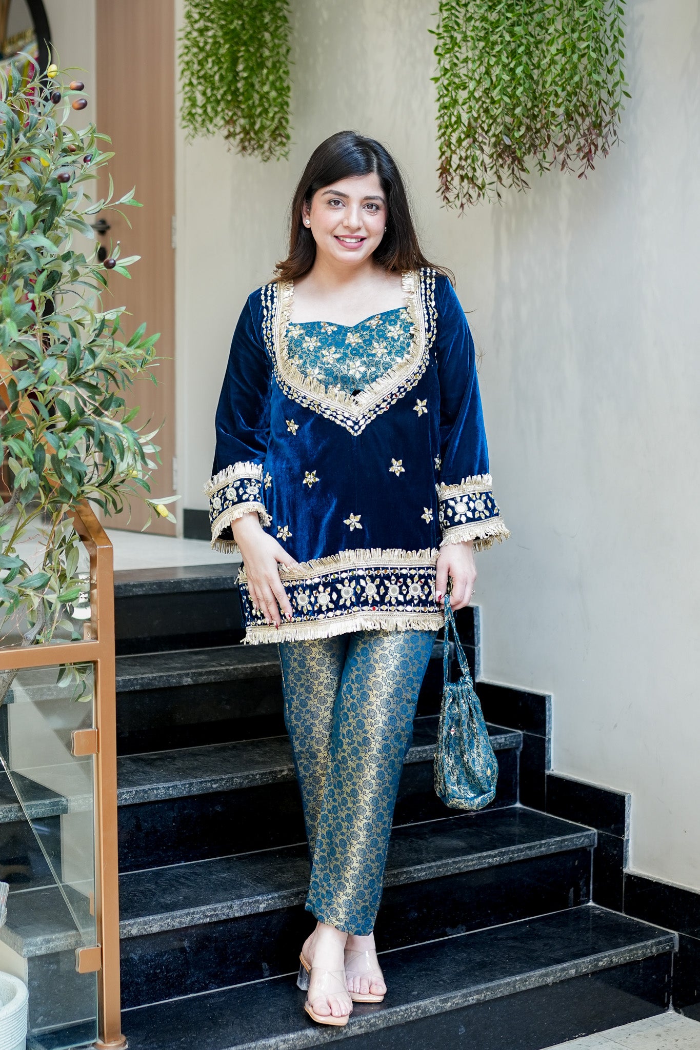 Aarya Mirror Detailing Velvet Co ord Set