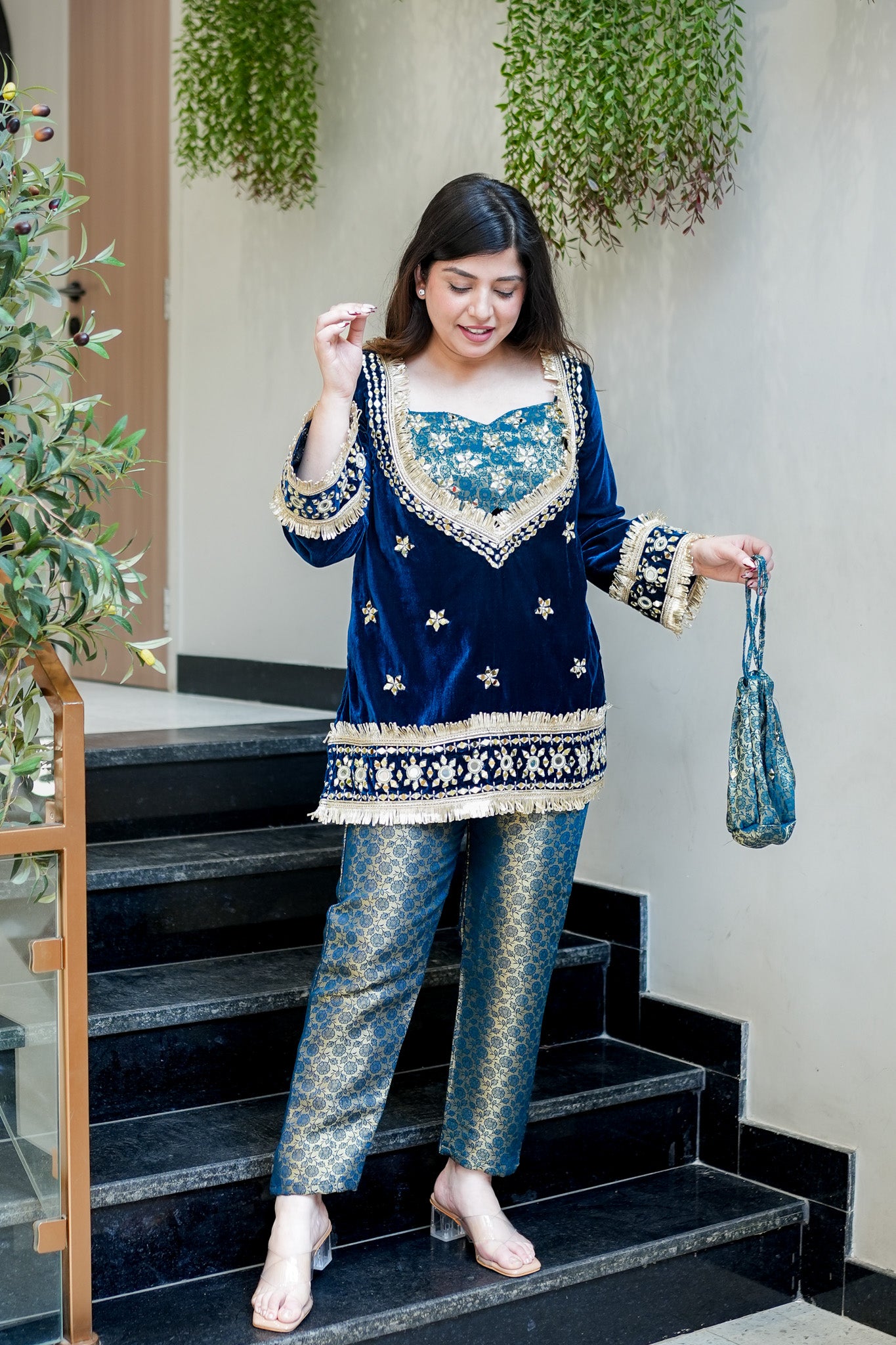 Aarya Mirror Detailing Velvet Co ord Set