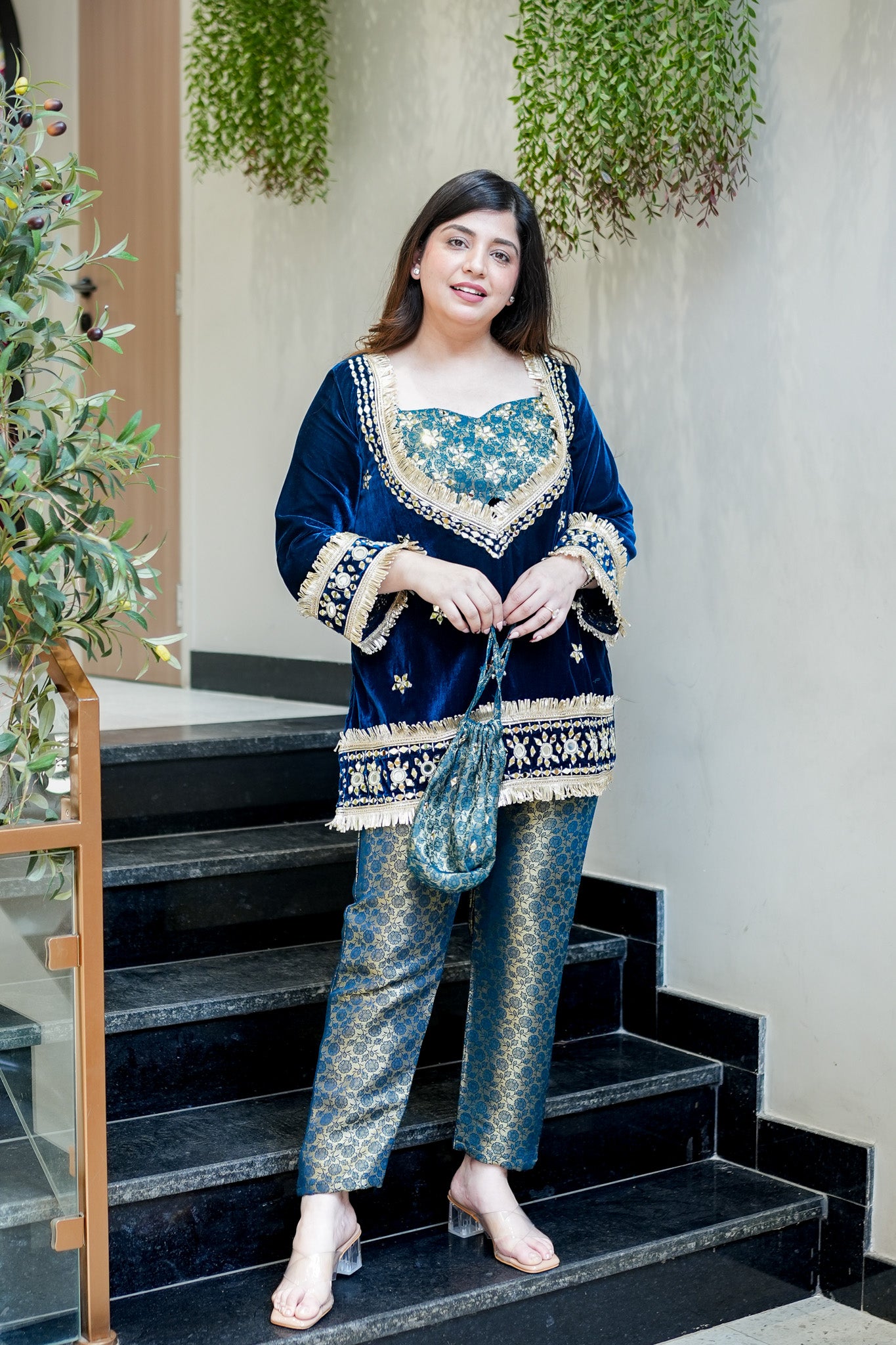 Aarya Mirror Detailing Velvet Co ord Set