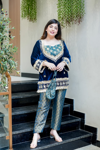 Aarya Mirror Detailing Velvet Co ord Set