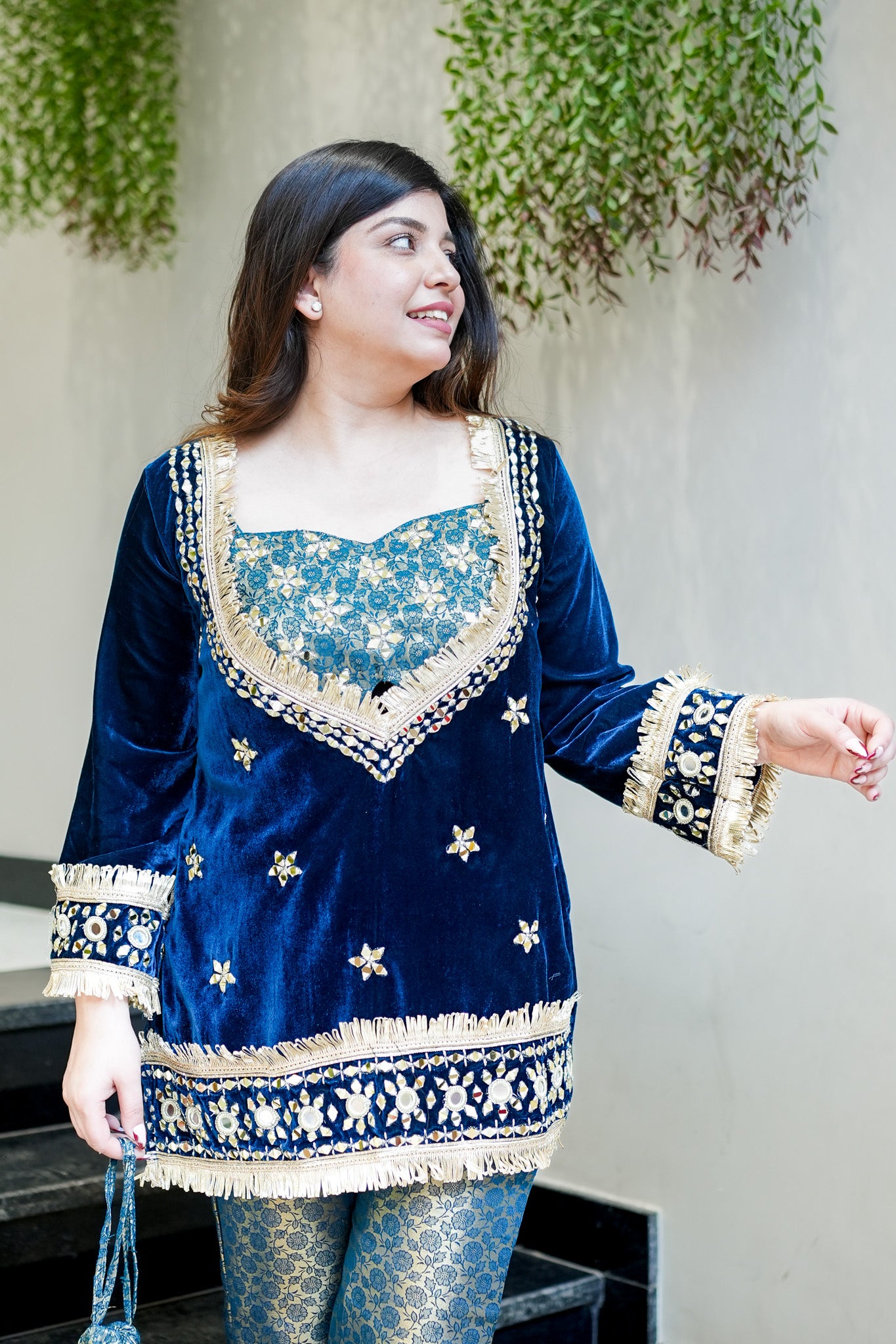 Aarya Mirror Detailing Velvet Co ord Set