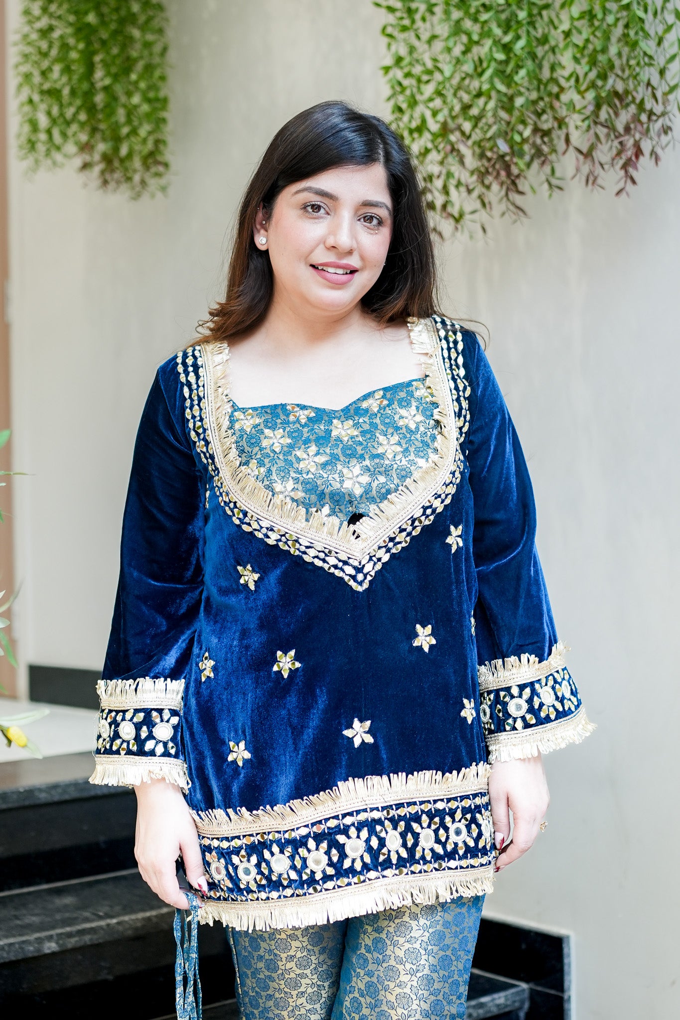 Aarya Mirror Detailing Velvet Co ord Set