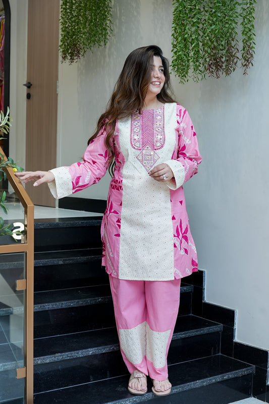 Adaa Floral Schiffli Detailing Co ord Set