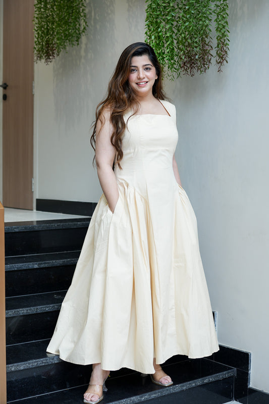 Tiara Beige Flared Long Dress