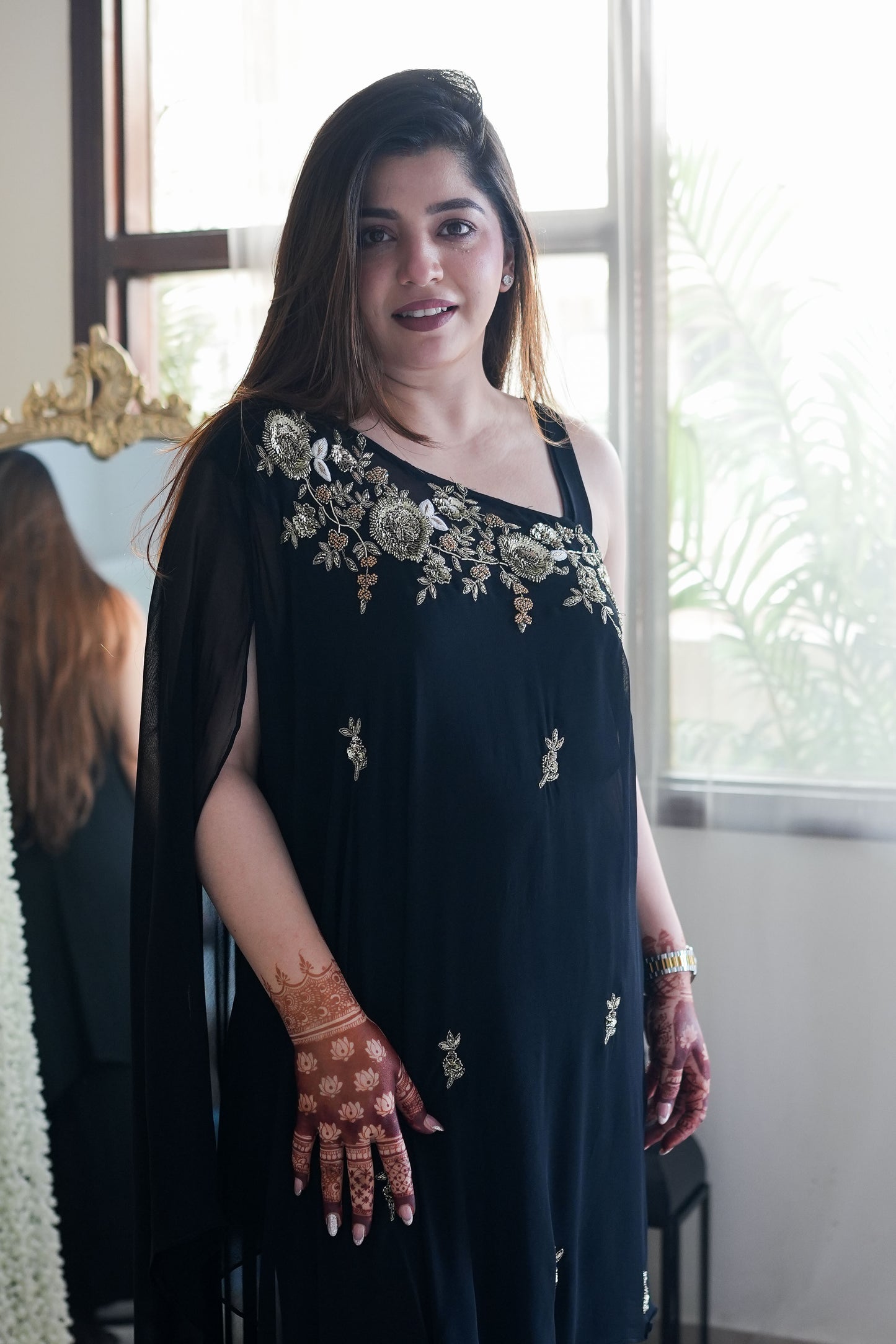 Chahat Black One Shoulder Embroidered Cord Set