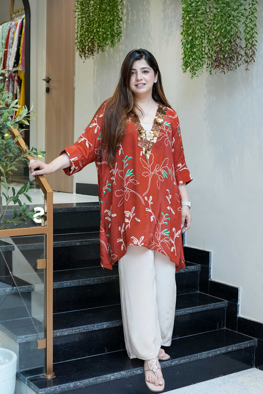 Pritha Rust Printed Co ord Set