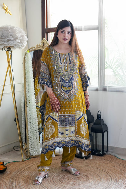 Luxe Yellow Digital Print Kaftan Set