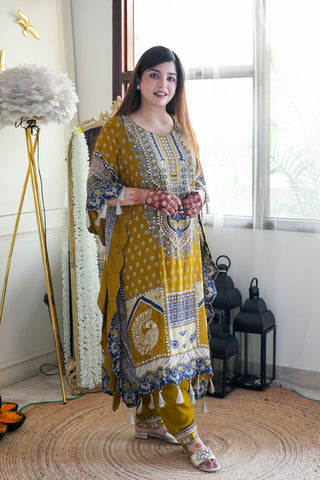 Luxe Yellow Digital Print Kaftan Set