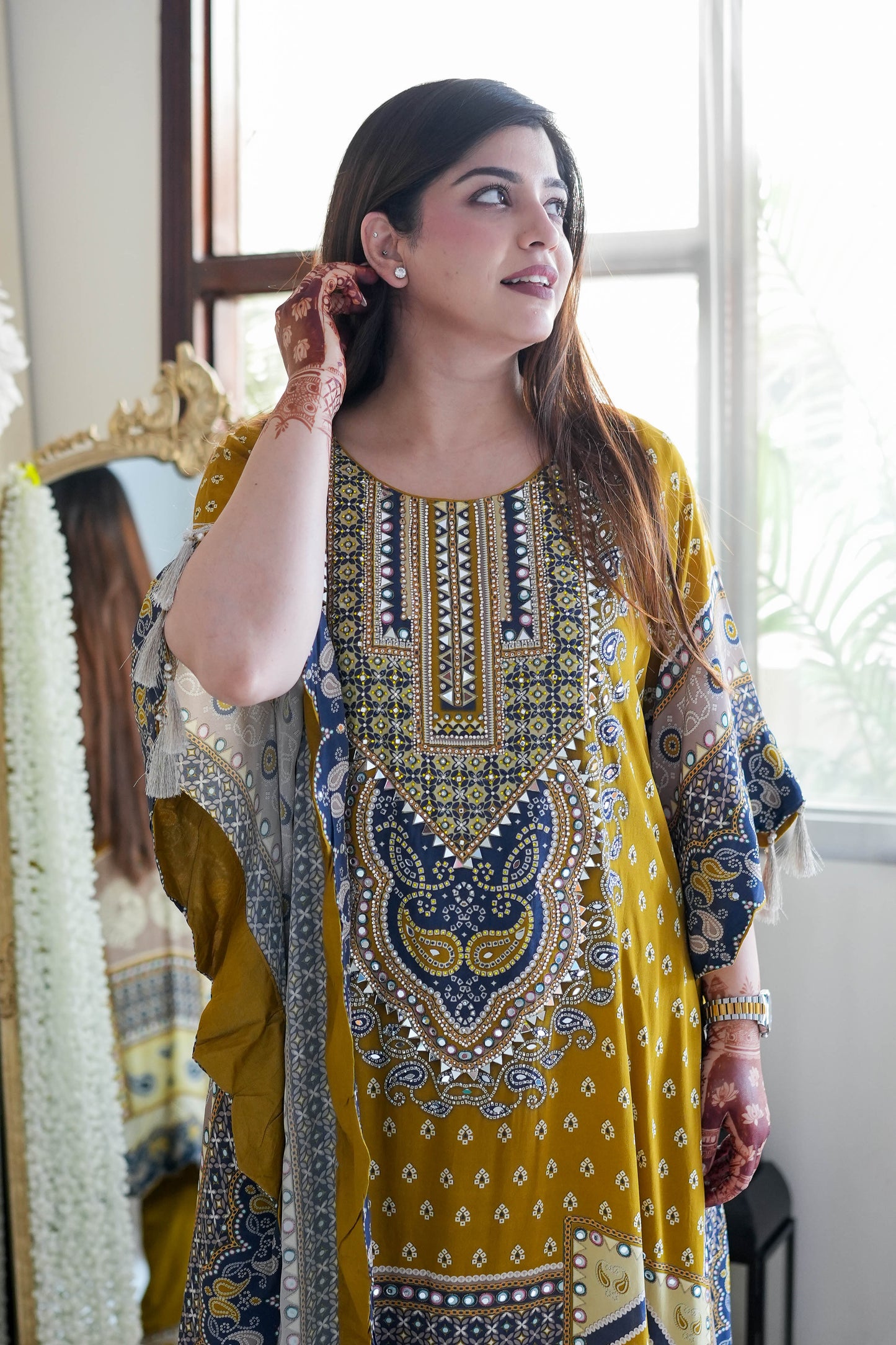 Luxe Yellow Digital Print Kaftan Set