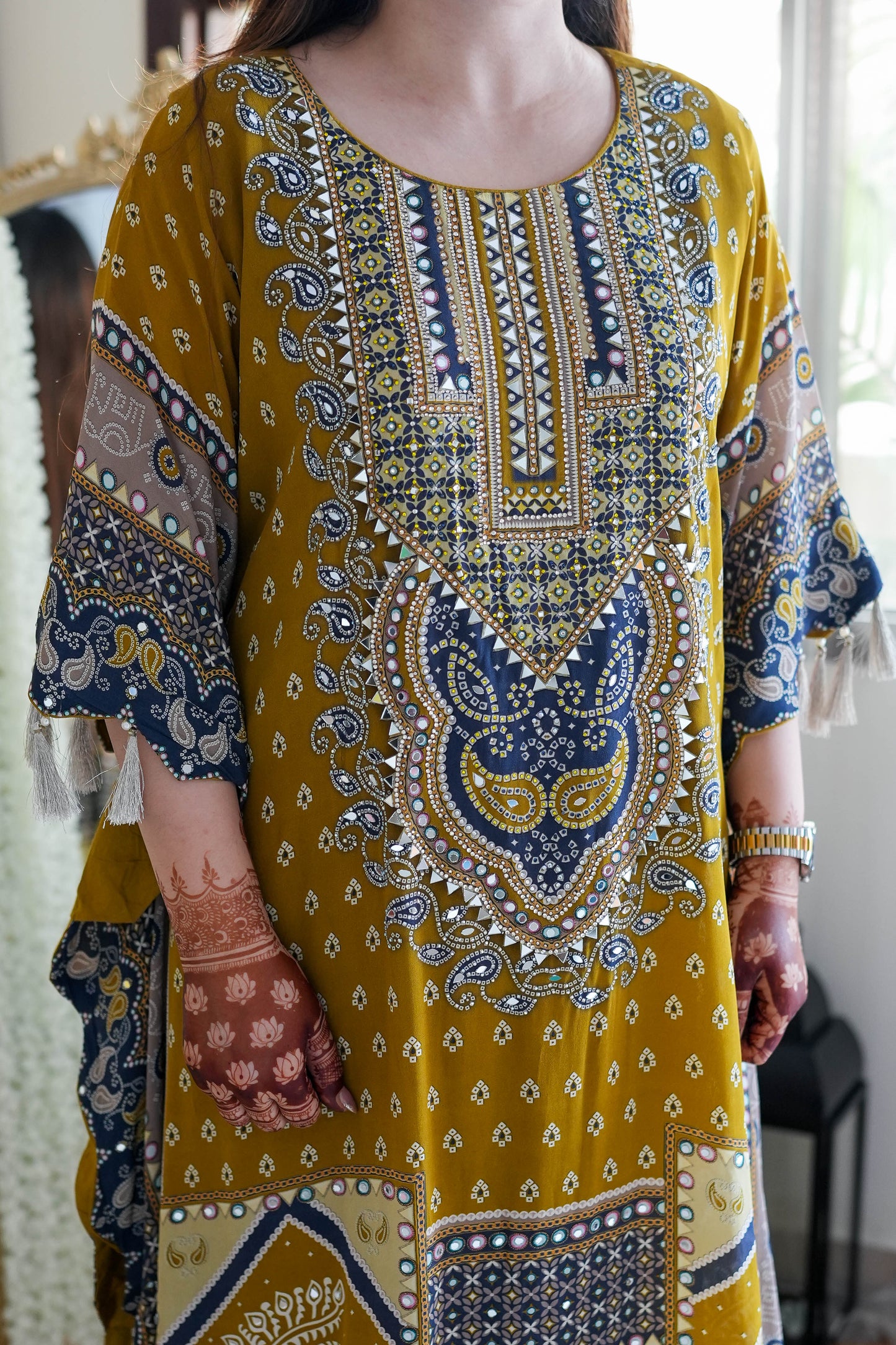 Luxe Yellow Digital Print Kaftan Set