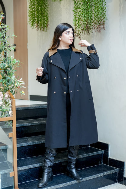 Dune Leather Detailing Trench Coat