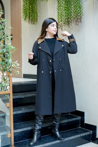 Dune Leather Detailing Trench Coat