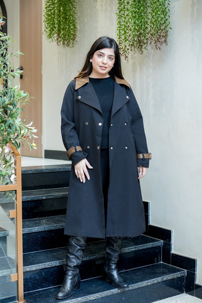 Dune Leather Detailing Trench Coat