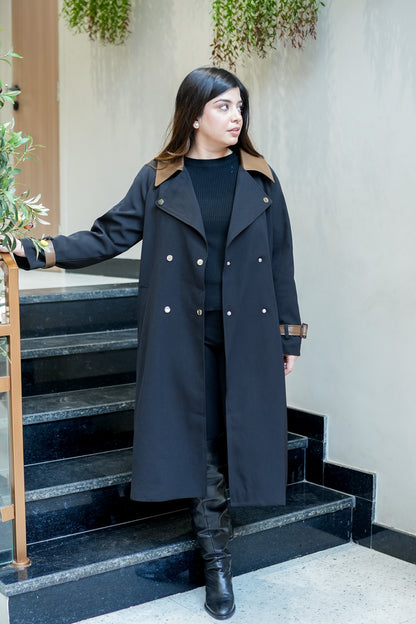 Dune Leather Detailing Trench Coat