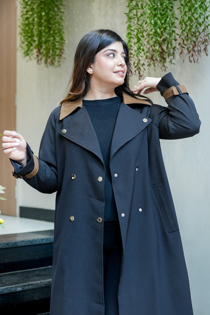 Dune Leather Detailing Trench Coat