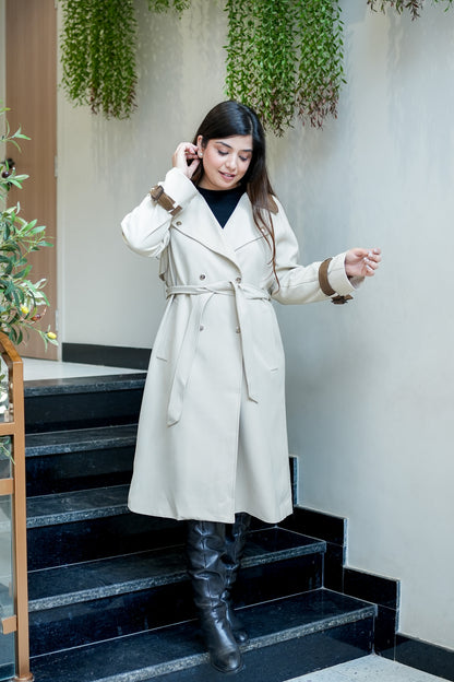 Dune Leather Detailing Trench Coat