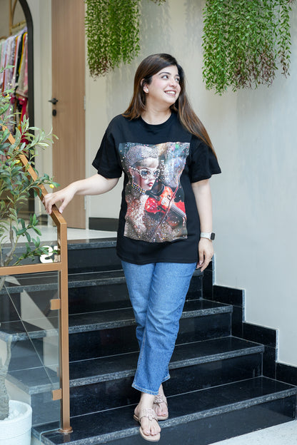 Tia Black Embellished Tshirt